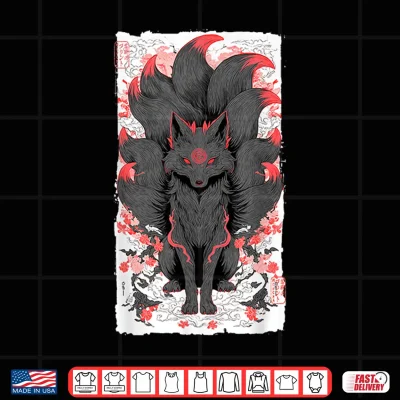 Design Japanese Nine Tailed Fox Kitsune Anime Mythology Art Shirt