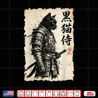 Design Samurai Cat Warrior Anime Japanese Art Kawaii Cat Samurai Shirt
