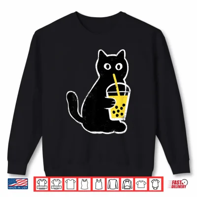 Sweatshirt Womens Cat Boba Funny Anime Japanese Bubble Tea Lover Shirt