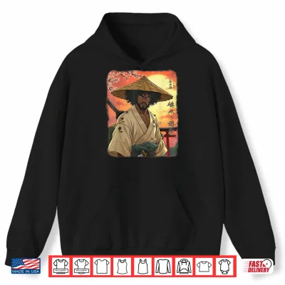 Hoodie Afro American Samurai African Warrior in Anime with Katana Shirt