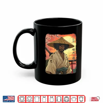 Mug Afro American Samurai African Warrior in Anime with Katana Shirt