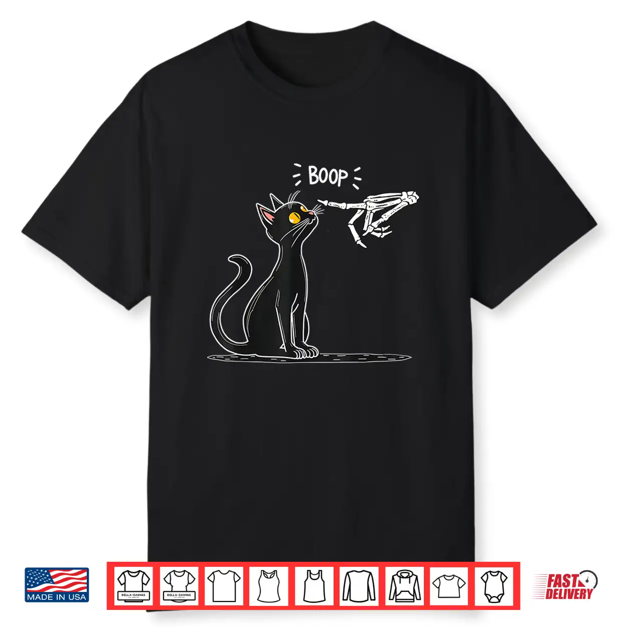 Black Cat Skeleton Hand Boop Halloween Shirt