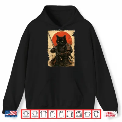 Hoodie Cat Samurai Vintage Japanese Warrior Shirt
