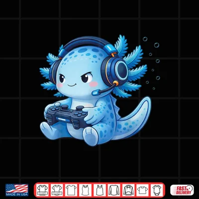 Design Cute Axolotl Video Games Anime Funny Gaming Gamer Boys Kids Shirt