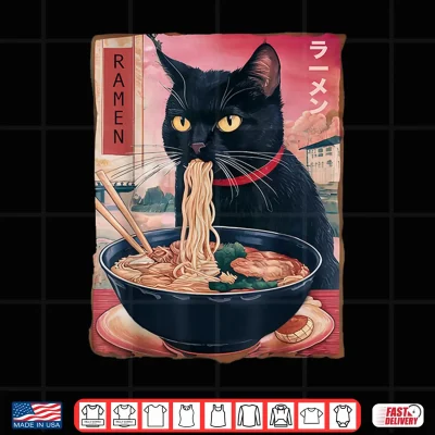 Design Cat Ramen Noodle Japanese Anime Kawaii Gifts Men Women Kids Shirt