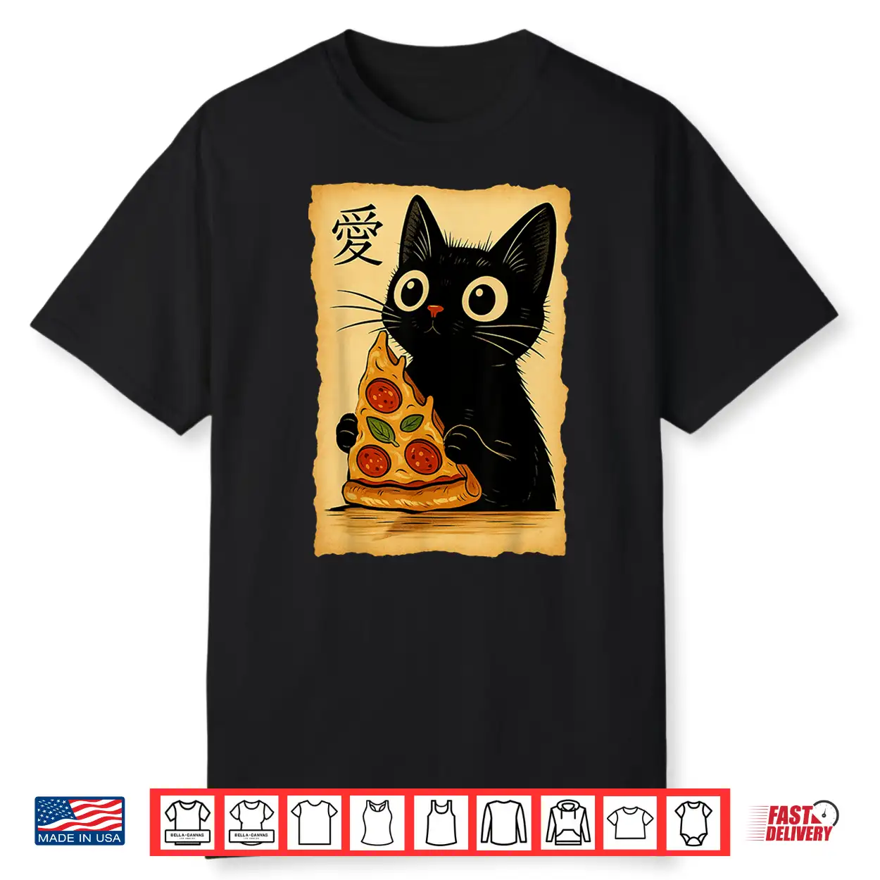 Japanese Kawaii Anime Cat Pizza Aesthetic Cat Eating Pizza Shirt
