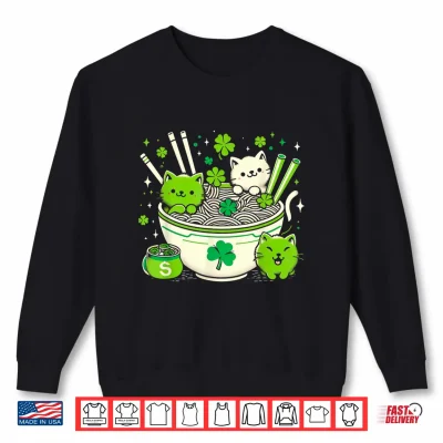 Sweatshirt Irish Ramen Cats Cute Anime St Patricks Day Women Girls Shirt