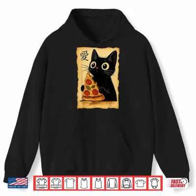 Hoodie Japanese Kawaii Anime Cat Pizza Aesthetic Cat Eating Pizza Shirt