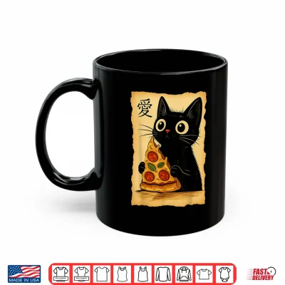 Mug Japanese Kawaii Anime Cat Pizza Aesthetic Cat Eating Pizza Shirt