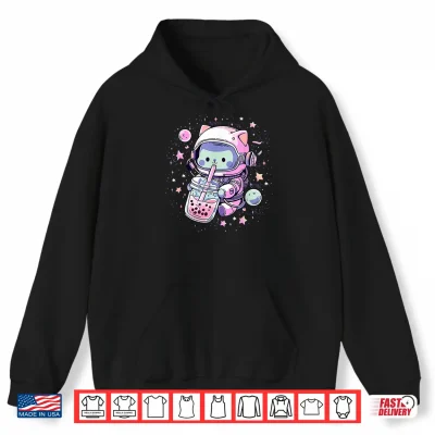 Hoodie Kawaii Cat Bubble Boba Tea In Space Astronaut Anime Girls Shirt