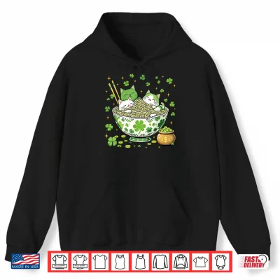 Hoodie St Patricks Day Irish Ramen Cats Cute Anime Women Girls Shirt