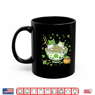 Mug St Patricks Day Irish Ramen Cats Cute Anime Women Girls Shirt