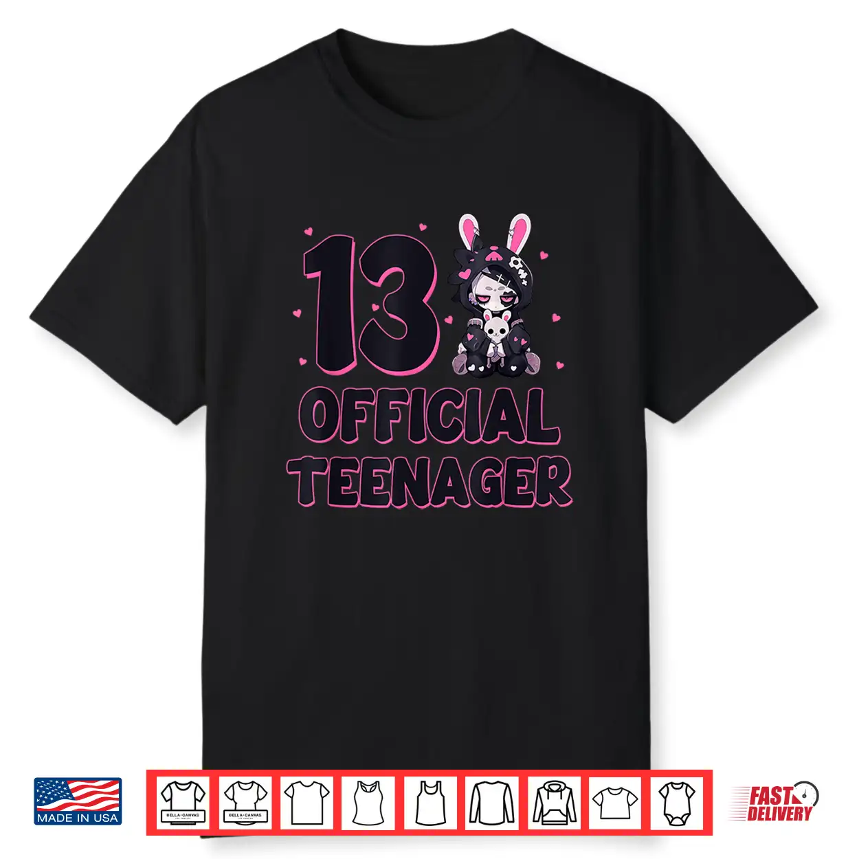 13 Official Teenager 13Th Birthday Goth Bunny Anime Girl Shirt