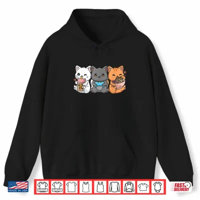 Hoodie Anime Boba Tea Bubble Tea Gaming Gamer Ramen Cat Shirt