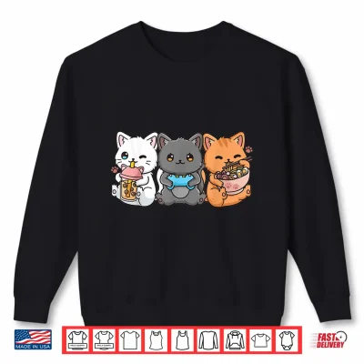 Sweatshirt Anime Boba Tea Bubble Tea Gaming Gamer Ramen Cat Shirt