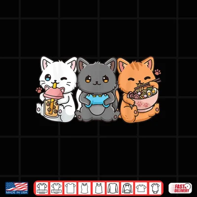 Design Anime Boba Tea Bubble Tea Gaming Gamer Ramen Cat Shirt