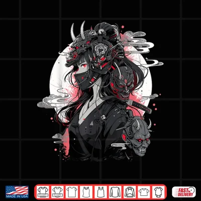 Design Anime Girl Gothic Waifu Japanese Kawaii Otaku Oni Mask Shirt