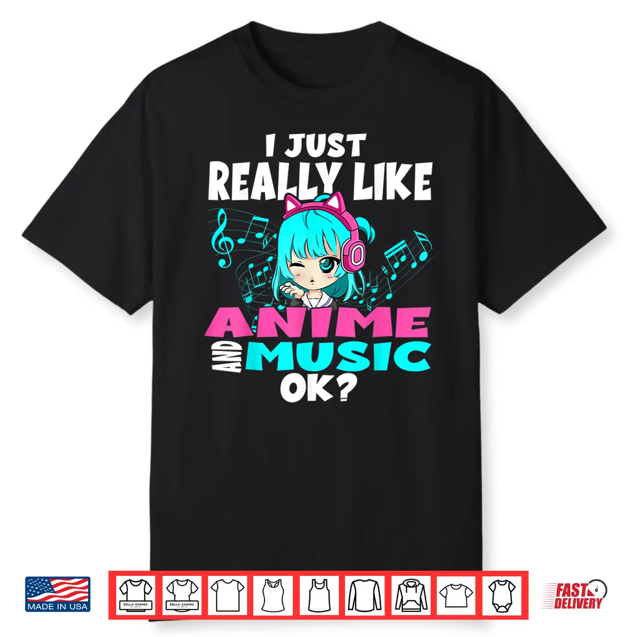 Anime And Music Kawaii Chibi Graphic Teen Anime Girl Shirt