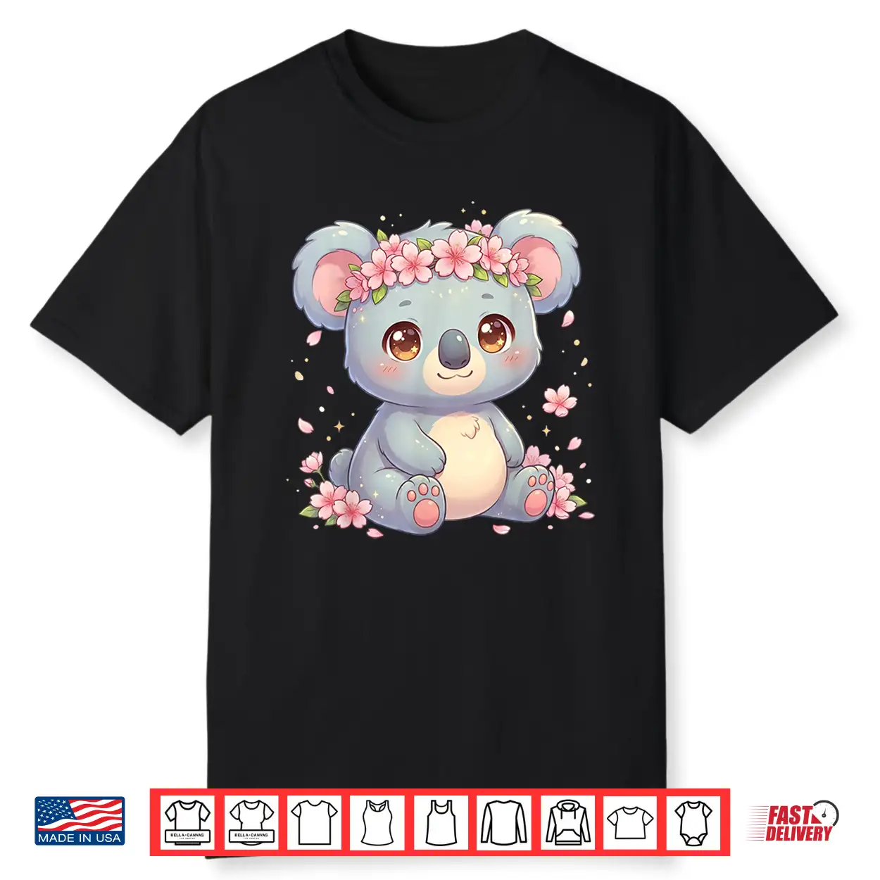 Cute Anime Koala With Cherry Blossoms Flower Kids Girls Boys Shirt