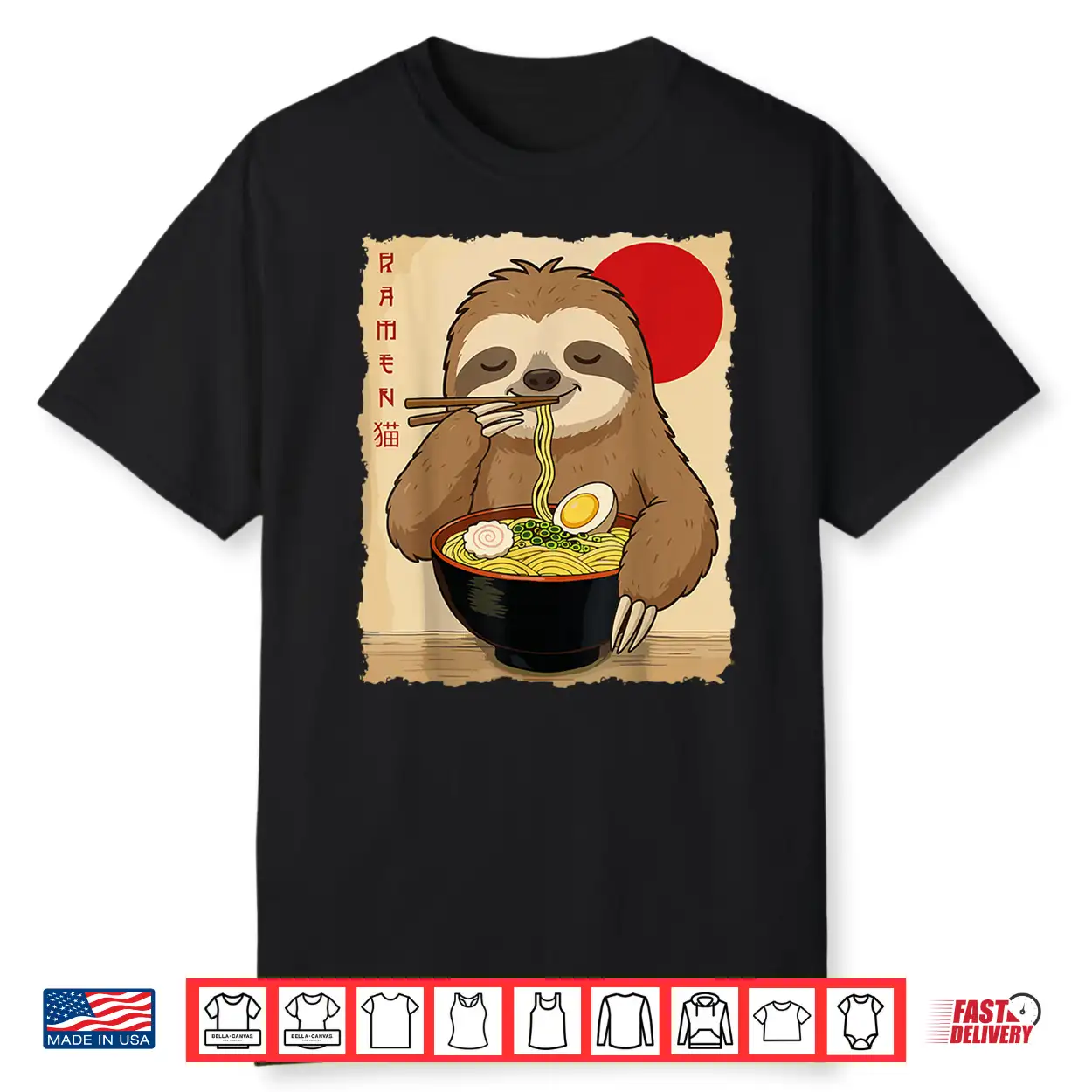 Funny Sloth Ramen Kawaii Anime Japanese Graphic Women Men Shirt