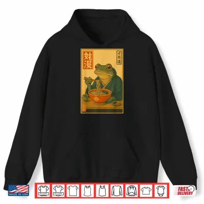 Hoodie Frog Eating Ramen Kawaii Neko Japanese Noodles Anime Lovers Shirt