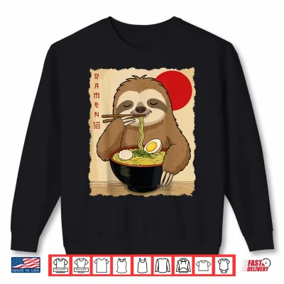 Sweatshirt Funny Sloth Ramen Kawaii Anime Japanese Graphic Women Men Shirt