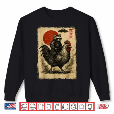 Sweatshirt Funny Vintage Raccoon Rooster Chicken UFO Japanese Anime Shirt