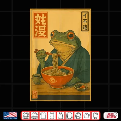 Design Frog Eating Ramen Kawaii Neko Japanese Noodles Anime Lovers Shirt