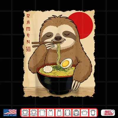 Design Funny Sloth Ramen Kawaii Anime Japanese Graphic Women Men Shirt