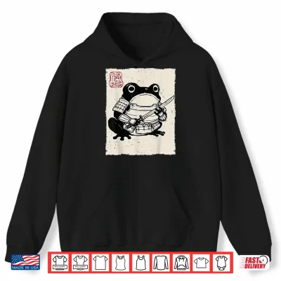 Hoodie Grumpy Frog Funny Samurai Warrior Anime Japanese Shirt