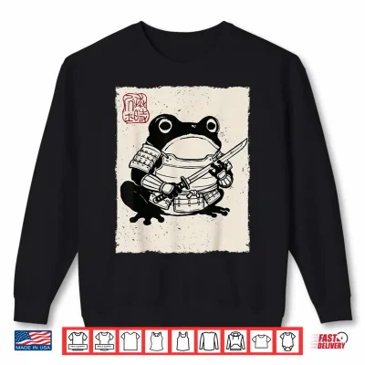 Sweatshirt Grumpy Frog Funny Samurai Warrior Anime Japanese Shirt
