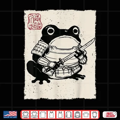 Design Grumpy Frog Funny Samurai Warrior Anime Japanese Shirt