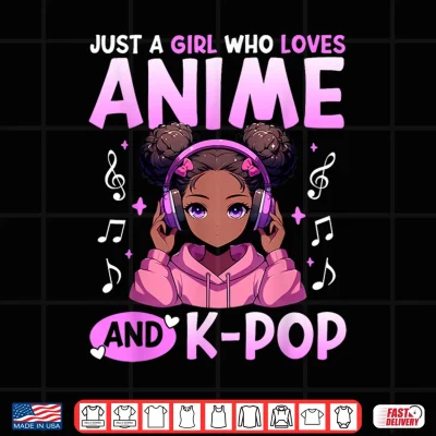 Design Just A Girl Who Loves Anime and K Pop African American Afro Shirt