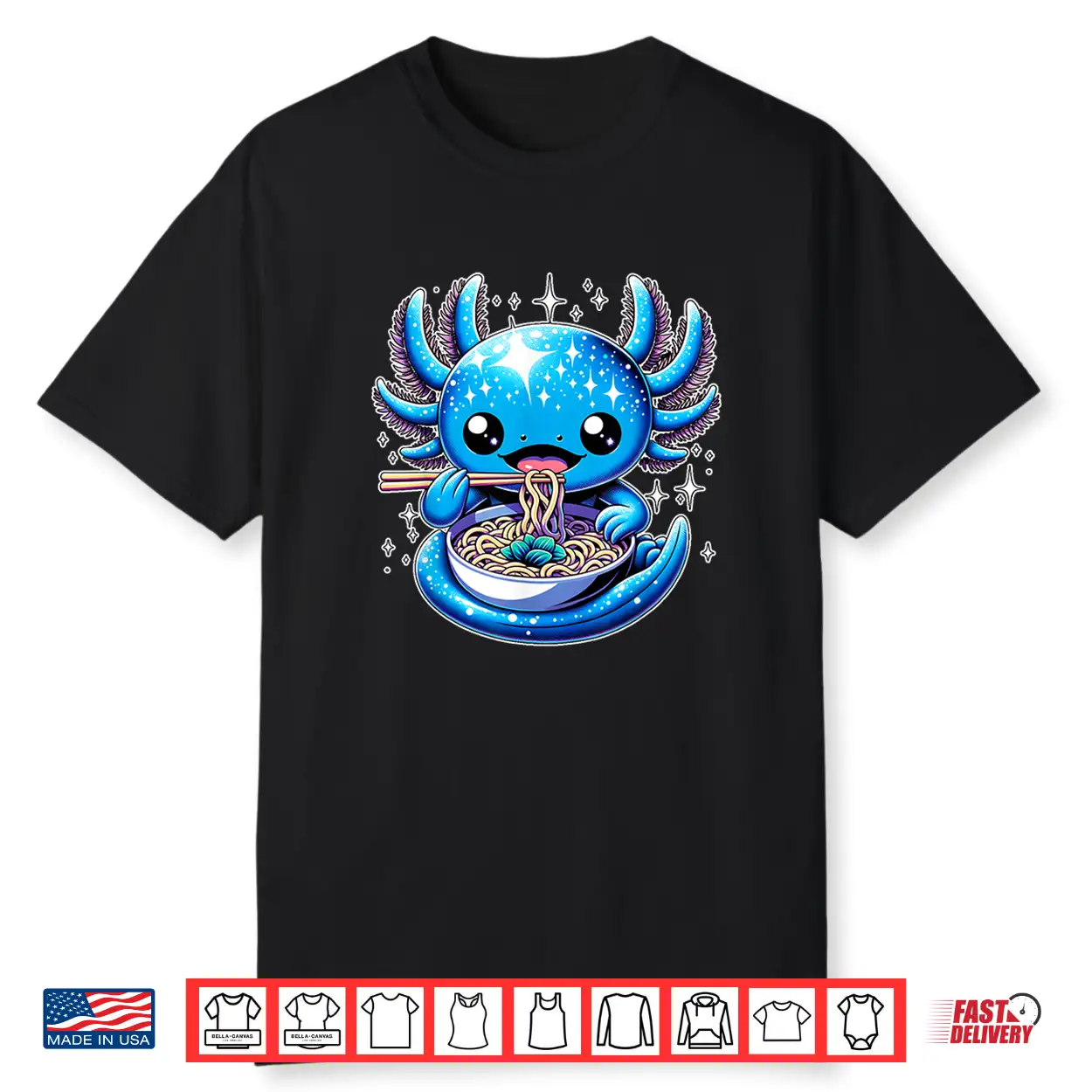 Kawaii Axolotl Eating Ramen Noodles Anime Shirt