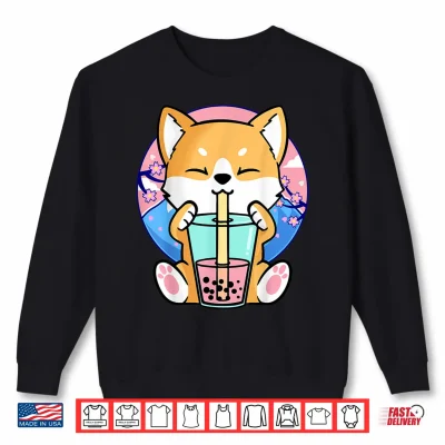 Sweatshirt Kawaii Corgi Dog Bubble Tea Boba Anime Neko Japanese Kids Shirt