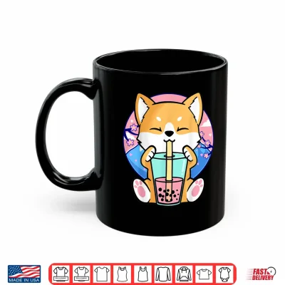 Mug Kawaii Corgi Dog Bubble Tea Boba Anime Neko Japanese Kids Shirt