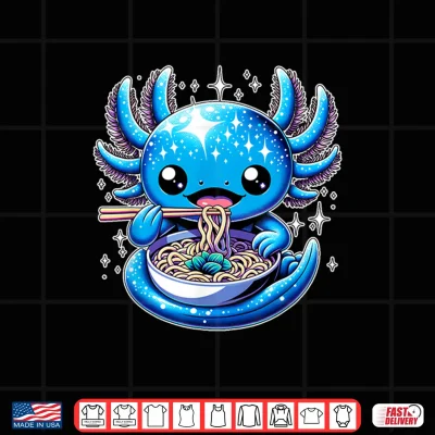 Design Kawaii axolotl eating ramen noodles anime Shirt