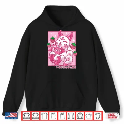 Hoodie Kitsune Japanese Anime Fox Kawaii Strawberry Milk Shirt