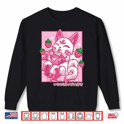 Sweatshirt Kitsune Japanese Anime Fox Kawaii Strawberry Milk Shirt