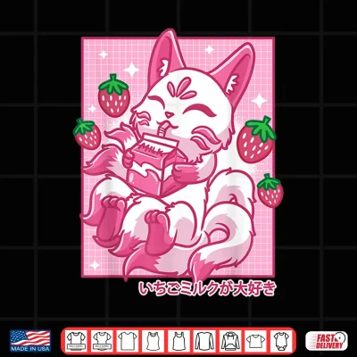 Design Kitsune Japanese Anime Fox Kawaii Strawberry Milk Shirt