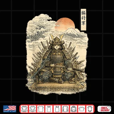 Design Samurai Cat Warrior Ronin Neko Japanese Art Feline Katana Shirt
