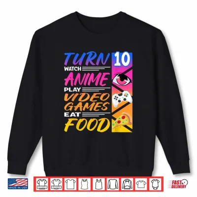 Sweatshirt 10th Birthday I Manga I Gamer I 90s Kawaii Pizza Anime Shirt