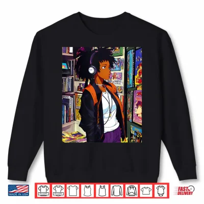 Sweatshirt Anime Black girl Lofi Music 90s Retro Afro Cartoon Shirt