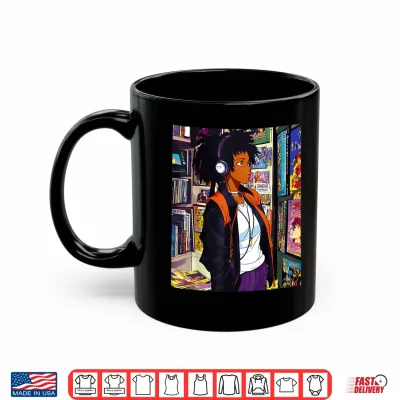 Mug Anime Black girl Lofi Music 90s Retro Afro Cartoon Shirt