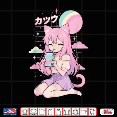 Design Anime Girl Strawberry Milk Kawaii Aesthetic Manga Shirt