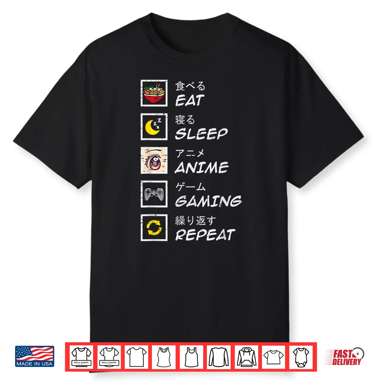 Eat Sleep Anime Gaming Repeat Gamer Teen Boys Girls Kids Shirt