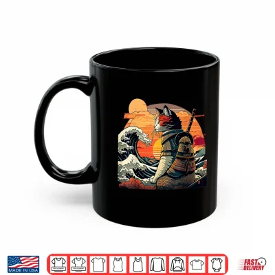 Mug Japanese retro samurai cat The Great Wave by Hokusai Shirt