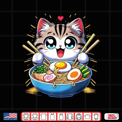 Design Kawaii Cat Japanese Anime Manga Cat Ramen Shirt