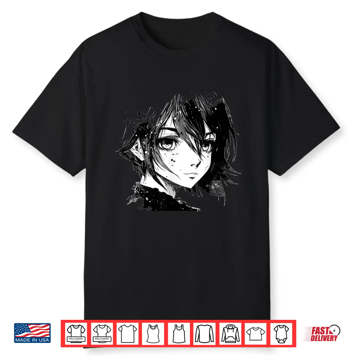 Anime Girl Anime Eyes Ink Art Sketch Drawing For Girls Teens Shirt