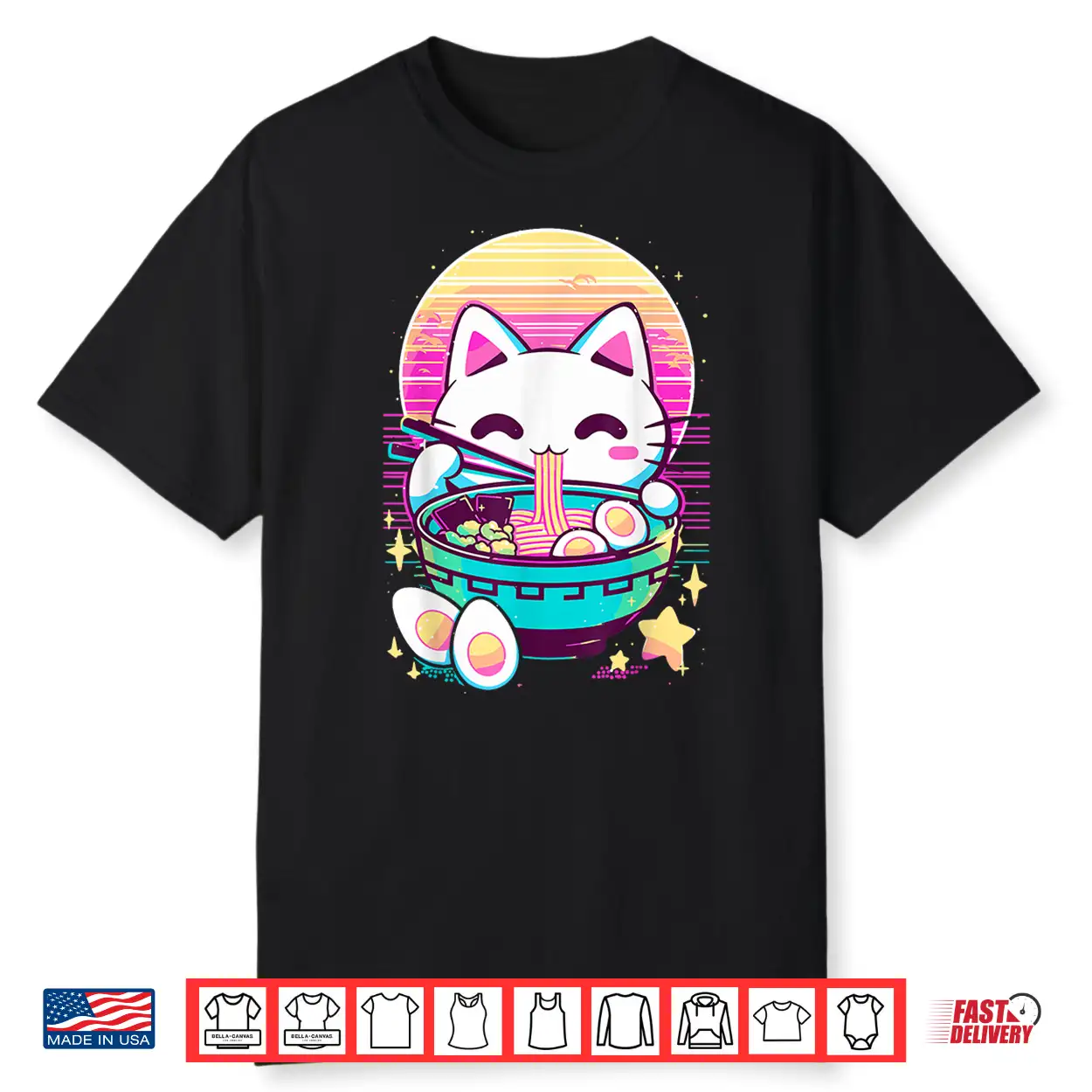 Anime Cat Eating Ramen Japanese Ramen Cat Japan Shirt